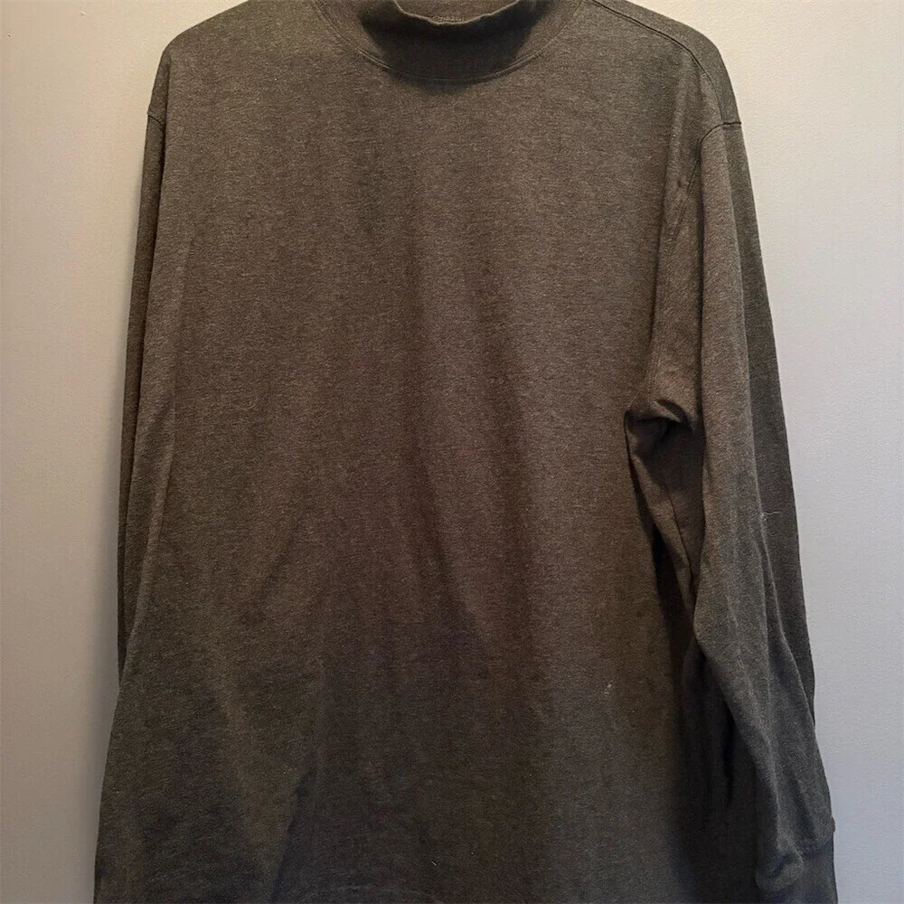 Lands' End Super-T Men's T-Shirt Size 2XL Dark Gray Heather Mock Neck Fisherman - Picture 1 of 7